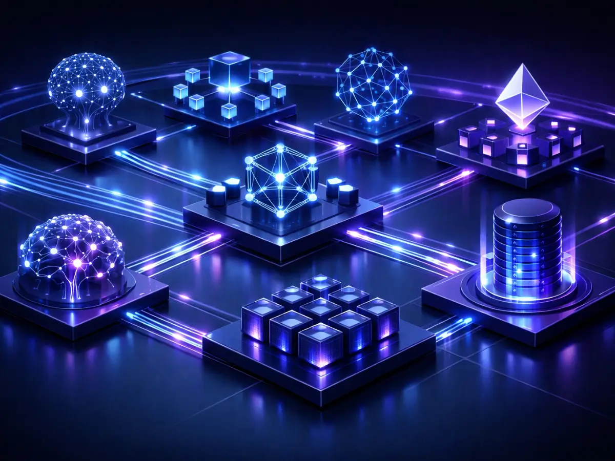 Diagram showing the Artificial Superintelligence Alliance, Fetch.ai, SingularityNET, and Ocean Protocol, interconnected by the FET token and shared AI infrastructure.