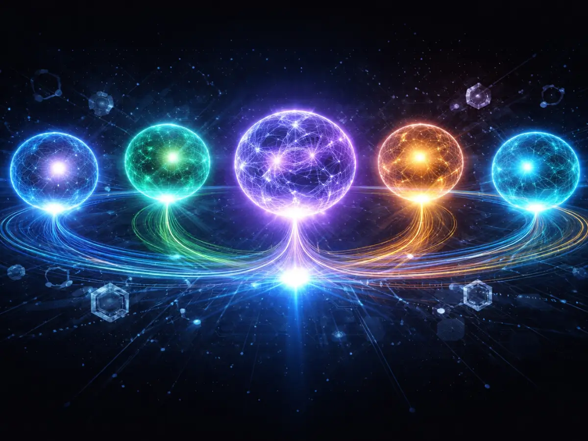 Top DeFAI decentralized AI crypto projects to watch 2026 Bittensor Fetch.ai Virtuals Protocol Render Network 0G Foundation glowing network nodes